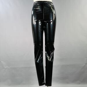 MSGM 10 Black Polyester Blend Faux Patent Leather Elastic Waistband Leggings